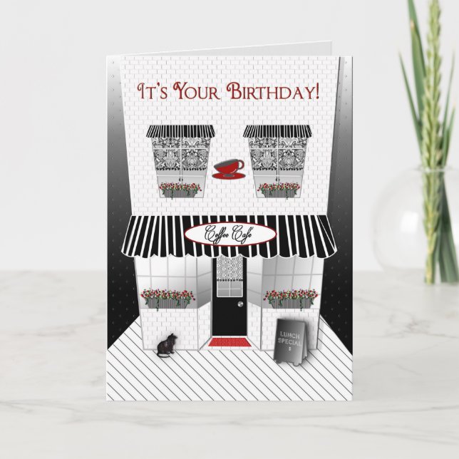 Carte Anniversaire - Français Cafe - noir/rouge/blanc (Devant)