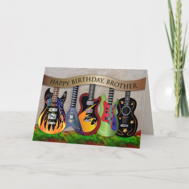 Carte Anniversaire Frère Assortiment de Guitares colorée (Devant)