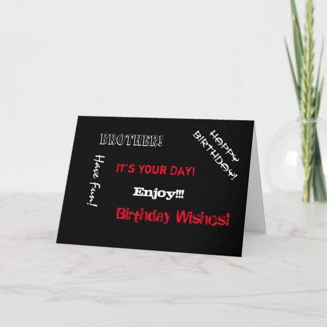 Carte Anniversaire, Frère, mots en blanc et rouge. (Devant)