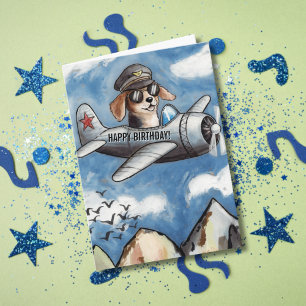 Carte Anniversaire Garçon Chien Avion Nuages Montagnes D