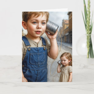 Carte Anniversaire Garçon et Fille avec Tin Can Téléphon