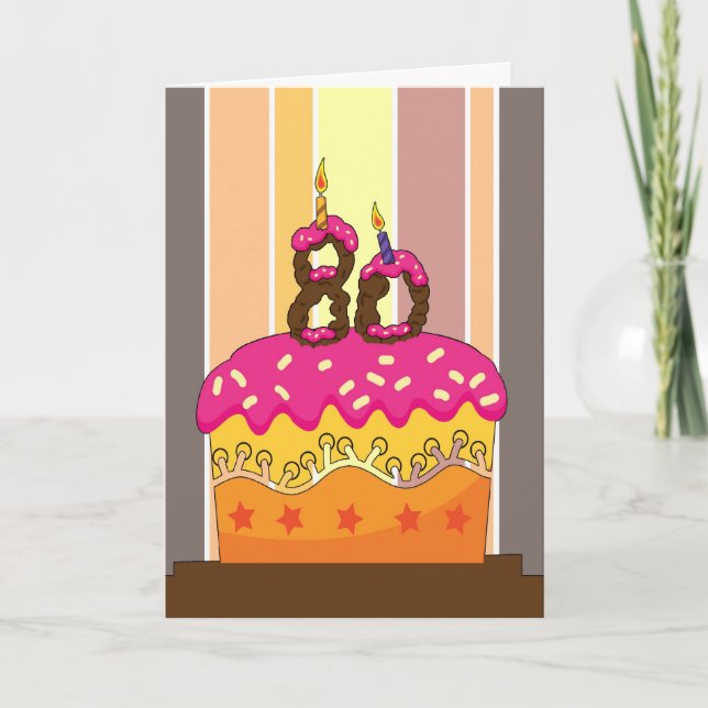 Carte anniversaire - gâteau avec bougies 80 - 80e annive (Devant)