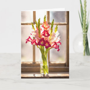 Carte Anniversaire Gladiolus Bouquet dans une fenêtre en