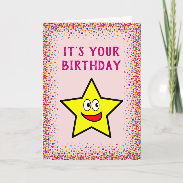 Carte Anniversaire Gold Star rose Coloré Confetti (Devant)