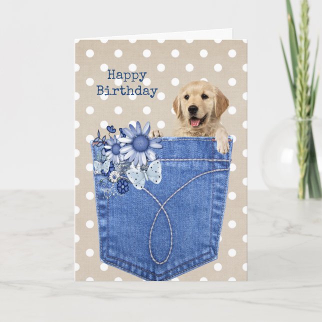 Carte Anniversaire Golden Retriever À Jean Pocket (Devant)