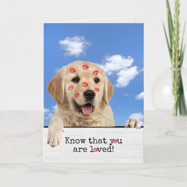 Carte Anniversaire Golden Retriever avec baisers en bâto (Devant)