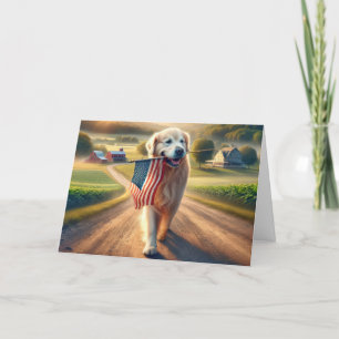 Carte Anniversaire Golden Retriever avec drapeau américa