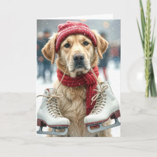 Carte Anniversaire Golden Retriever Avec Patinage Sur Gl