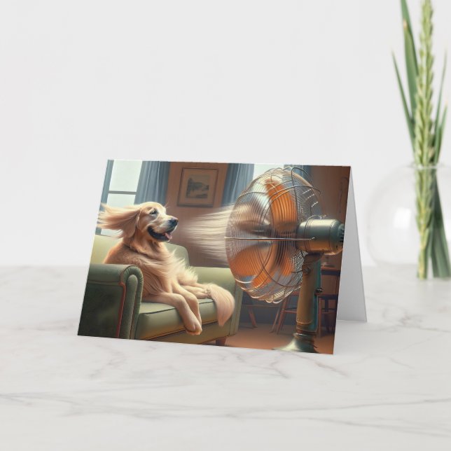 Carte Anniversaire Golden Retriever Avec Ventilateur Rét (Devant)