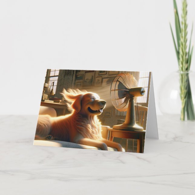 Carte Anniversaire Golden Retriever Avec Ventilateur Rét (Devant)