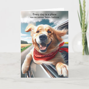 Carte Anniversaire Golden Retriever dans la fenêtre de v