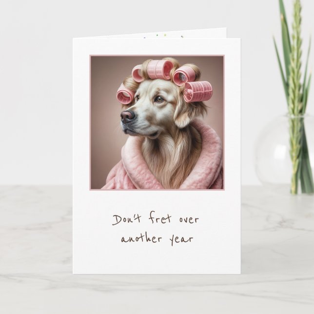 Carte Anniversaire Golden Retriever En Chaussures Roses (Devant)