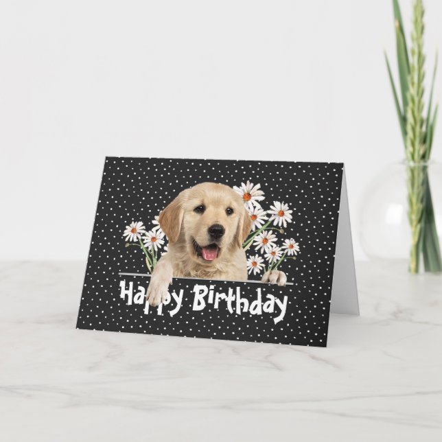 Carte Anniversaire Golden Retriever en Pois (Devant)
