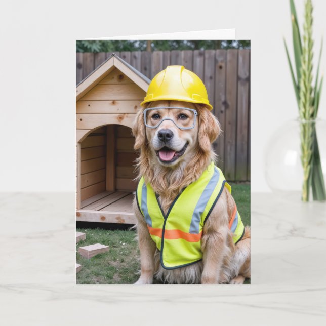 Carte Anniversaire Golden Retriever portant un Casquette (Devant)