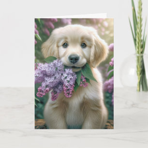 Carte Anniversaire Golden Retriever Puppy Avec Lilacs