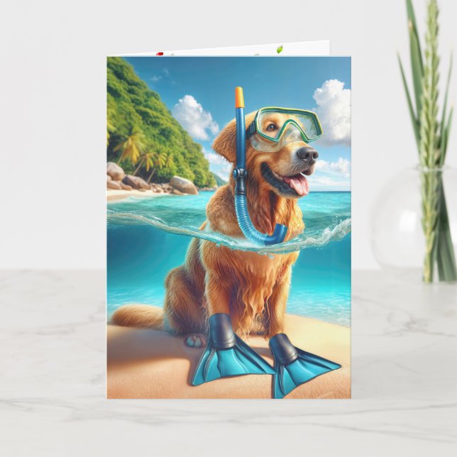 Carte Anniversaire Golden Retriever Scuba Diver (Devant)