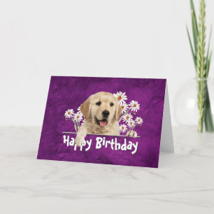 Carte Anniversaire Golden Retriever sur le cuir violet