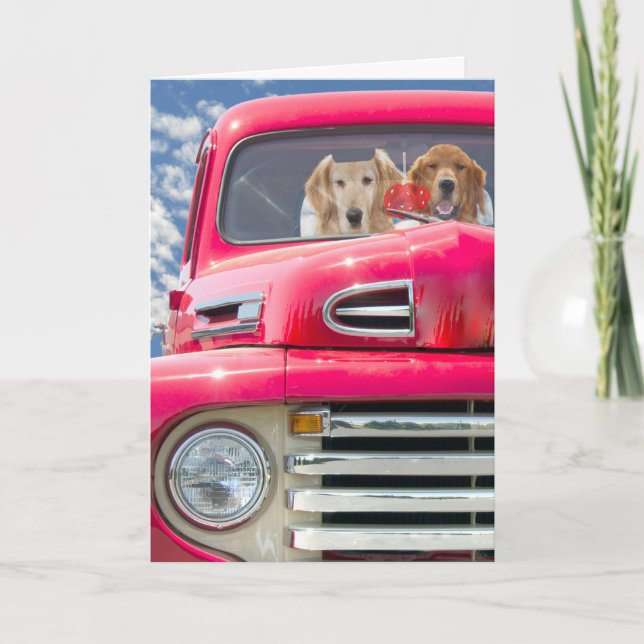 Carte Anniversaire Golden Retrivers In Retro Truck (Devant)