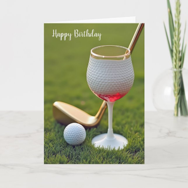 Carte Anniversaire Golf Ball Vin Verre Avec Putte Or (Devant)
