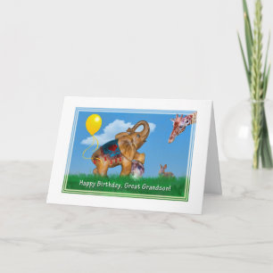 Carte Anniversaire, Grand-fils, Eléphant, Giraffe