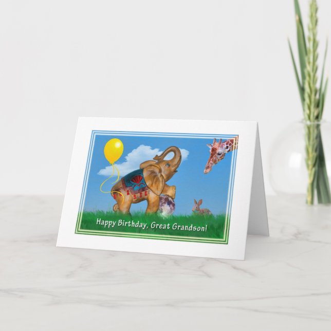 Carte Anniversaire, Grand-fils, Eléphant, Giraffe (Devant)