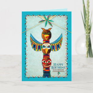 Carte Anniversaire, grand-fils, totem américain,