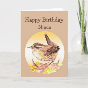 Carte Anniversaire Great Niece Aquarelle Wren Bird