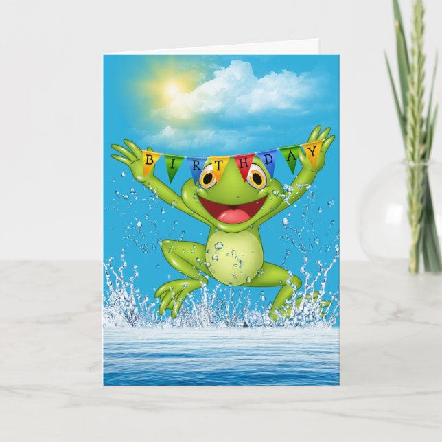 Carte Anniversaire Grenouille en saut dans l'eau (Devant)
