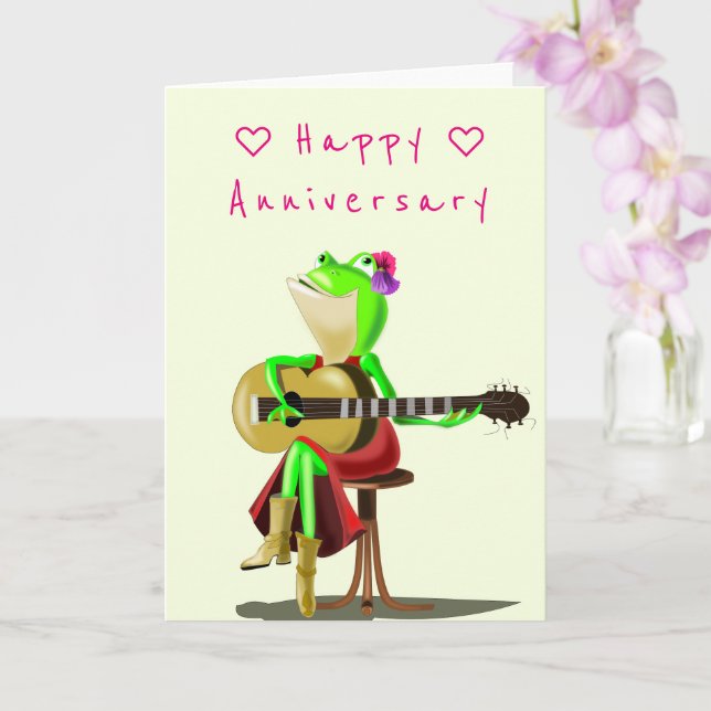 Carte Anniversaire Grenouille romantique avec guit (Orchidée)