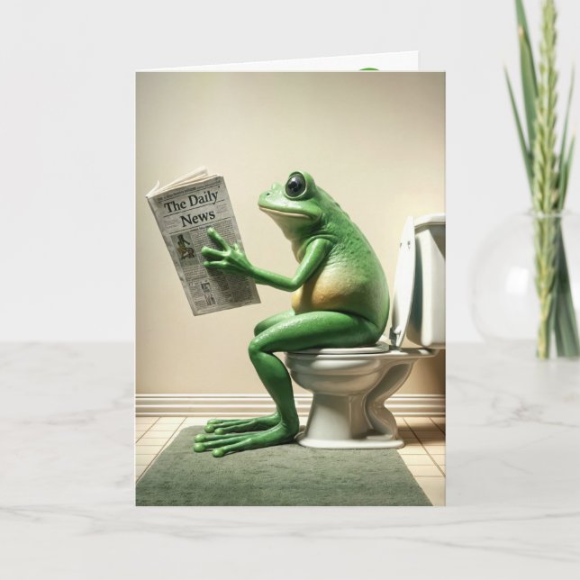 Carte Anniversaire Grenouille verte assise sur une Toile (Devant)