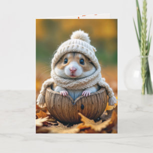 Carte Anniversaire Hamster d'automne en coquille de noix