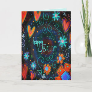 Carte Anniversaire Happy Red Heats Moderne Abstrait