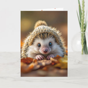 Carte Anniversaire Hérisson d'automne avec Casquette nui