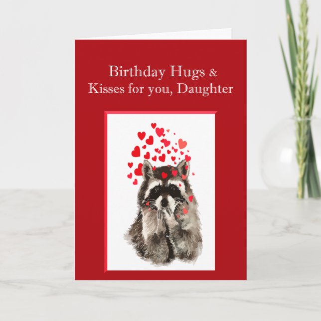 Carte Anniversaire Hugs & Bisses Fille Cute Raccoon Anim (Devant)