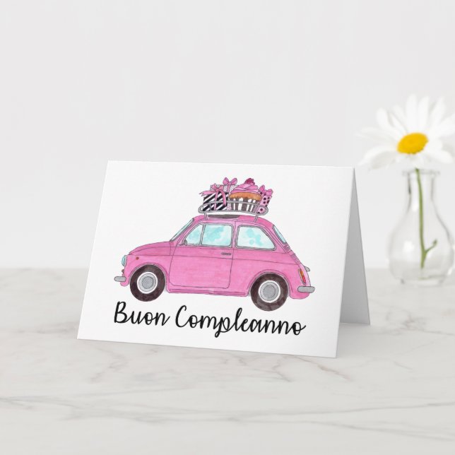 Carte Anniversaire italien Retro Fiat 500 (Petite plante)