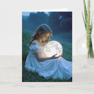 Carte Anniversaire Jeune Fille Tenant La Lune