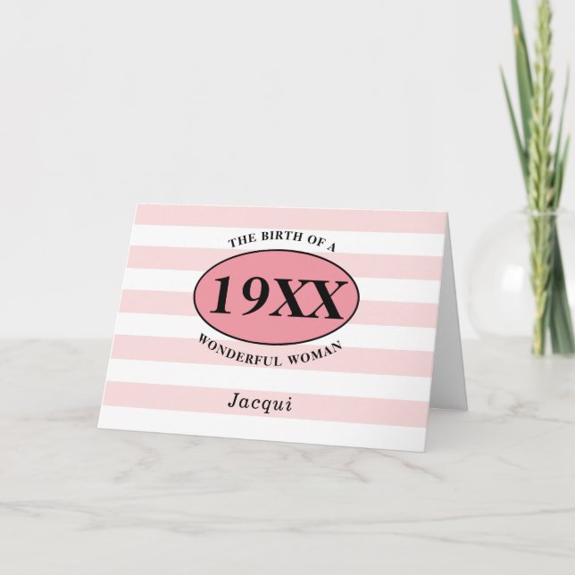 Carte Anniversaire Joli rose Fille rayé Feminine Chic (Devant)