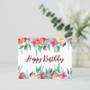 Carte Anniversaire Jolie Design Floral Bourgogne