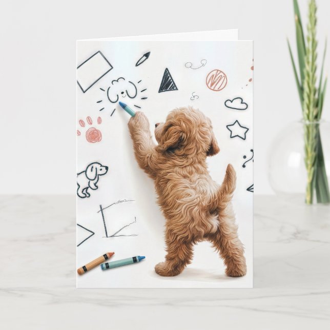 Carte Anniversaire Labradoodle Doodle Avec Crayons (Devant)