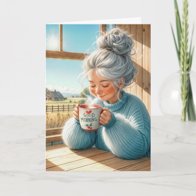 Carte Anniversaire Lady Boire Café du matin (Devant)