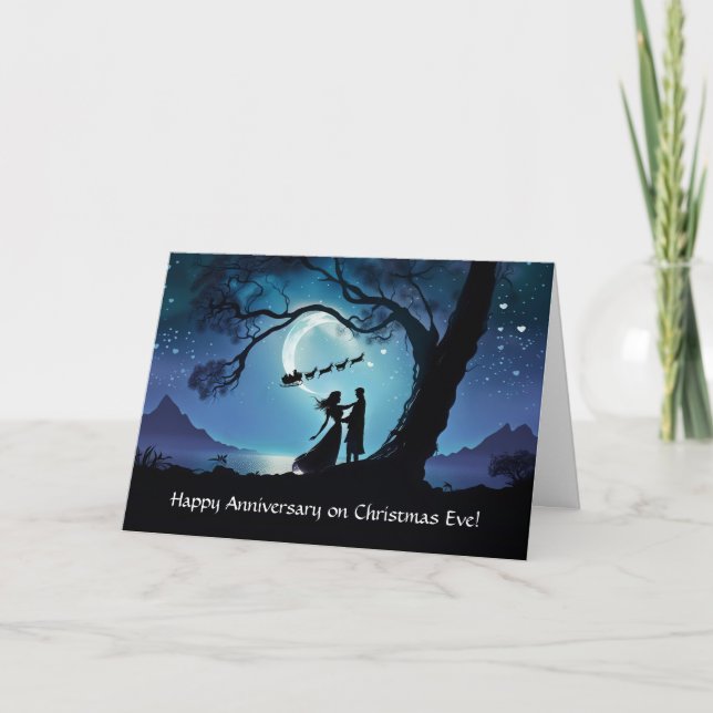 Carte Anniversaire le soir de Noël avec couple dansant (Devant)