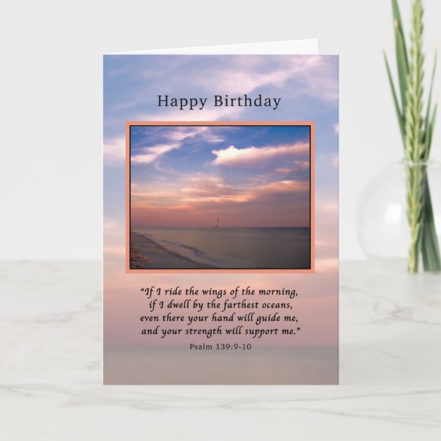 Carte Anniversaire, lever du soleil à la plage, religieu (Devant)