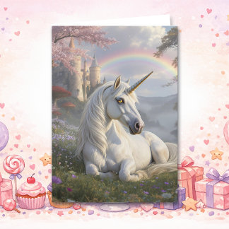 Carte Anniversaire Licorne Jolie et Château de Conte de 