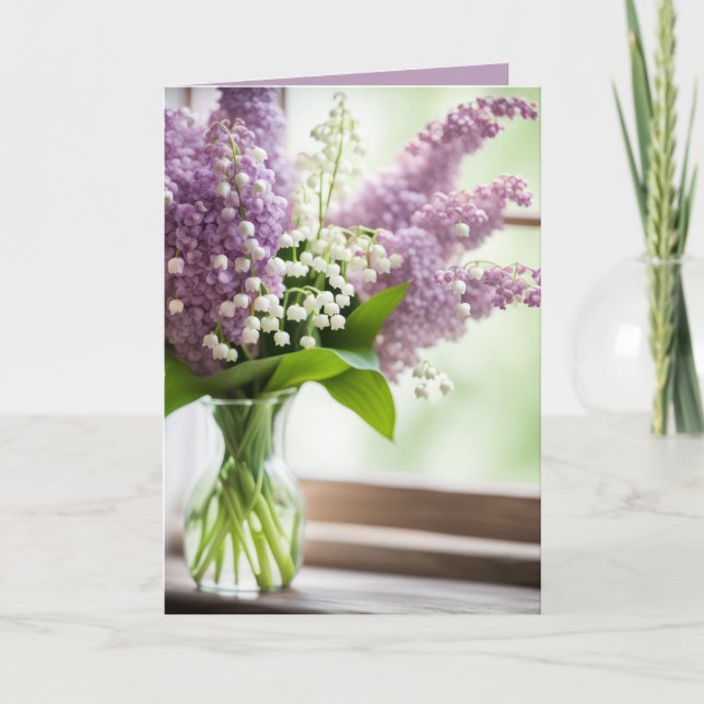 Carte Anniversaire Lily de la Vallée et Lilac Bouquet (Devant)