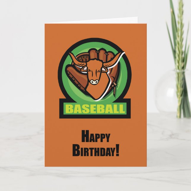 Carte Anniversaire Longhorn Baseball orange et noir (Devant)