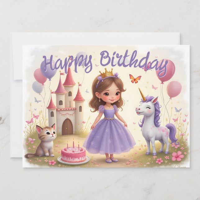 Carte Anniversaire magique dans un monde de contes de fé (Devant)