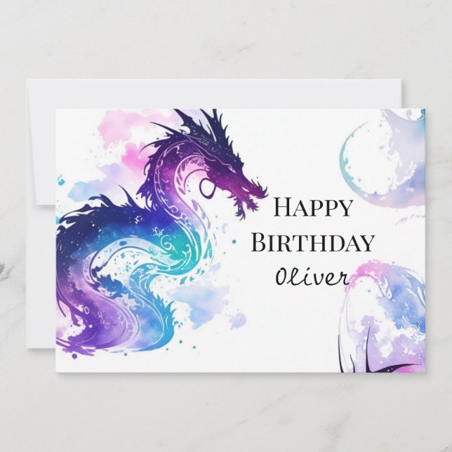 Carte Anniversaire majestueux du dragon coloré (Devant)