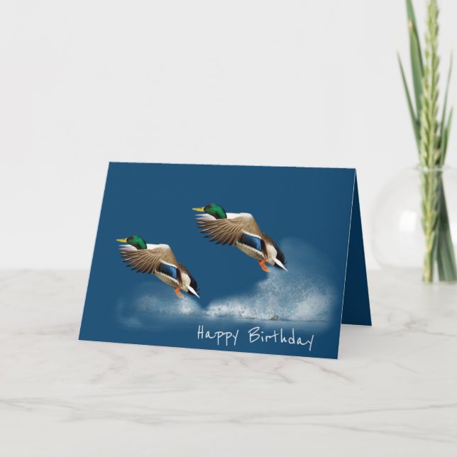 Carte Anniversaire Mallard Canards Volant Au-Dessus De L (Devant)