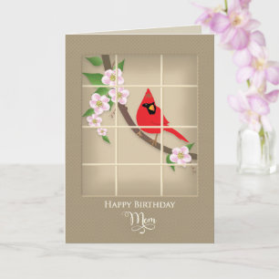 Carte Anniversaire, Maman, Cardinal Rouge/Fleurs d'Apple