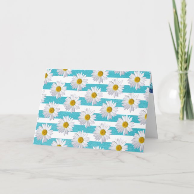 Carte anniversaire marguerites blanches sur bande d'aqua (Devant)